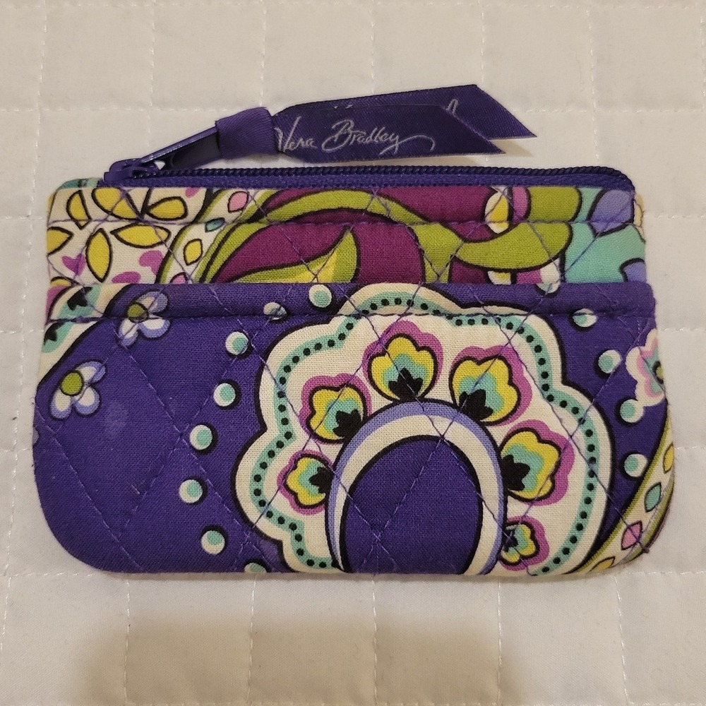 Vera Bradley Heather Purple Paisley Quilted Cotton Coin Purse Zip Pouch Cottage